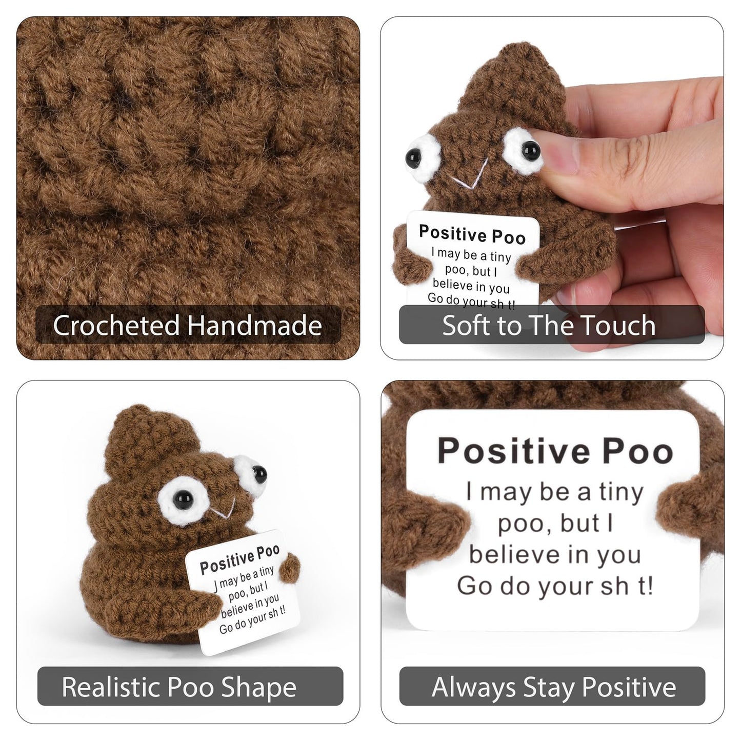 Giftiara Funny Positive Poo, Cute Crochet Potato Partner Toy With Positive Card Cheer Up Funny Gag Gifts For Best Friend Birthday Housewarming Women Teacher Fall