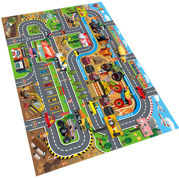 Oriate Kids Toy Dream Mat Monster Truck Activity Playmat, Multi Color Parent-Child Interaction Game Rug, Ideal Children'S Educational Floor Mats For Monster Cars Construction Truck Toys 552-M