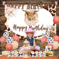 JOYMEMO Boho Highland Cow Birthday Decorations, Pink Beige Latex Balloons & Backdrop, Floral Farm Theme Party Supplies