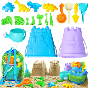 DISHIO Beach Sand Toys for Kids Sand Box Beach Toys with Mesh Bag,Sand Castle Bucket and Shovel,Sand Molds,Waterig Can, Sieve, D