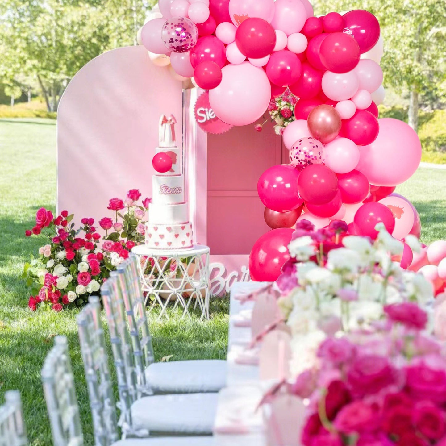 Saneryi 147Pcs Pink Balloon Garland Arch Kit For Girls Birthday Party Supplies Set Red Lips And Lipstick Foil Mylar Kiss Balloon