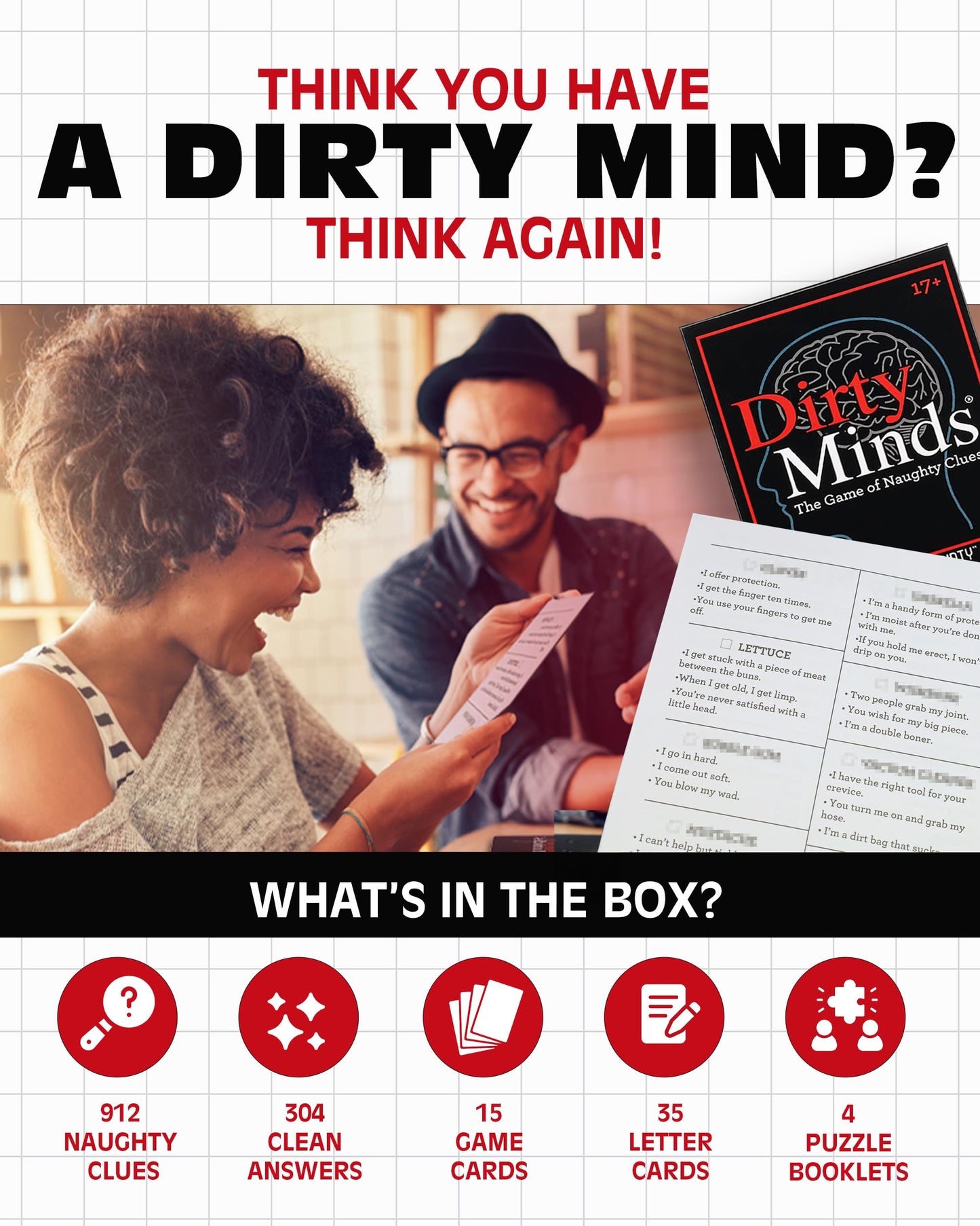 TDC Games Original Dirty Minds Party Game - Hilarious Adult Card Game, Black, Model 1040, Perfect for Couples & Date Night