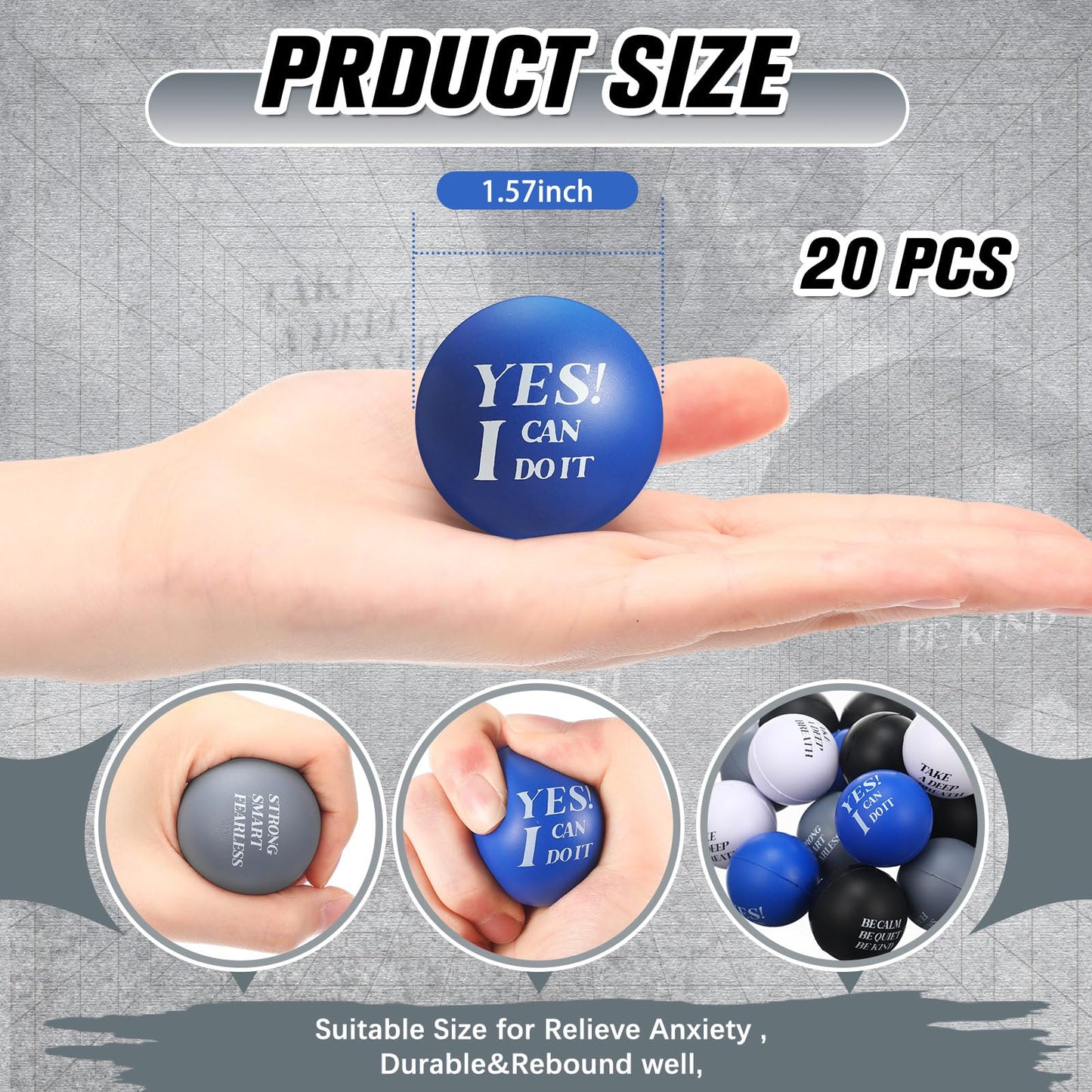 Zomiboo 20 Pieces Motivational Stress Balls Bulk for mature-themeds Back to School Gifts Fidget Inspirational Funny Toys Squeeze Balls Employee Appreciation Gift for mature-themed Goodie Bag(Bright Color)