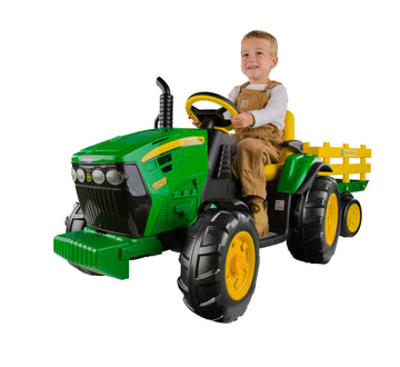 Peg Perego John Deere Ground Force Tractor - 12V Ride-On, Single Seat, Green/Yellow, Model IGOR0039, Durable Plastic Construction