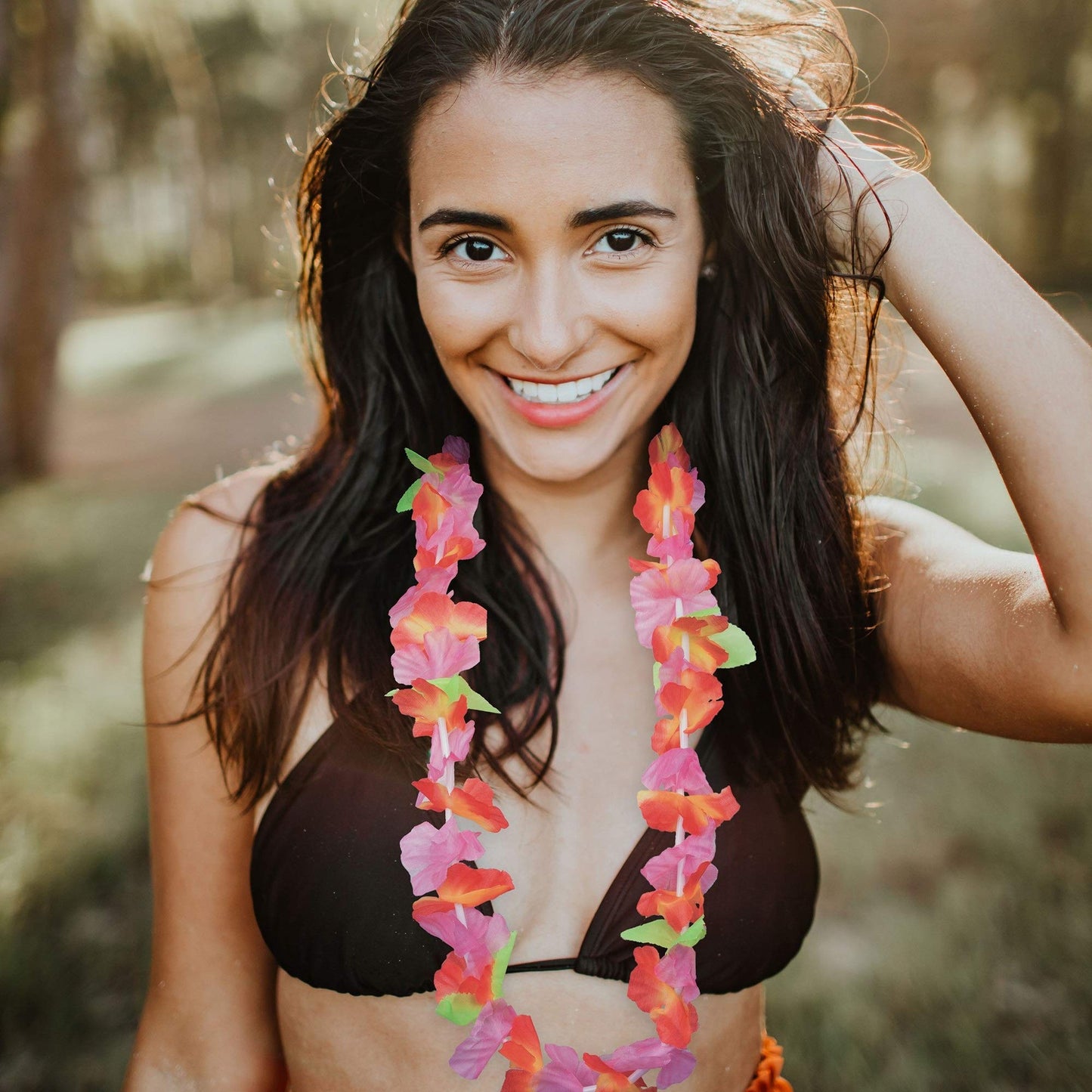 Super Z Outlet Hawaiian Ruffled Colorful Luau Silk Flower Leis for Island Theme Party (12 Pack)