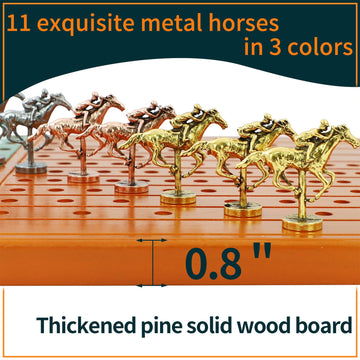 Jyquorp 21 Inches Horse Race Board Game Racing Game Solid Wood With 11 Luxurious Durable Classic Metal Horses With 4 Dice And 2