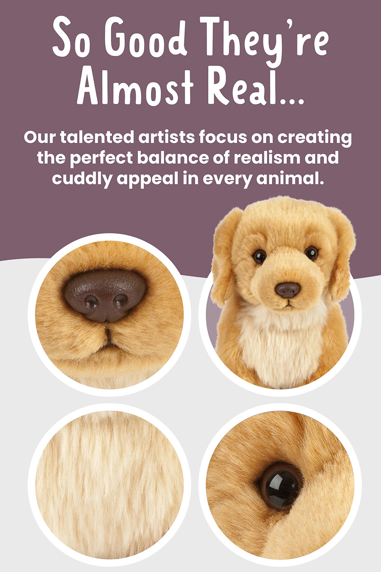 Keycraft Living Nature Golden Retriever Stuffed Animal, 8-inch Plush Dog Toy, Soft Brown Fluffy Design for Kids, Model AN459