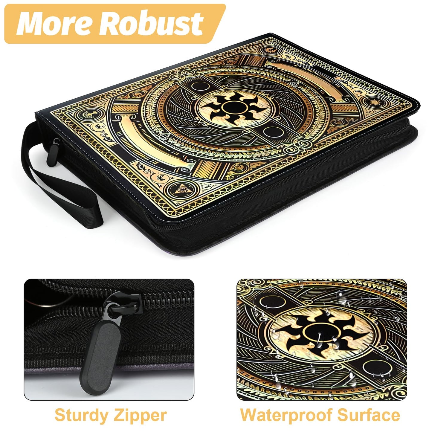 MTGPRO 9 Pocket Card Binder Trading Card Binder enhanced 720 Double PU Card Collection Binder with Sleeves Card Folder for MTG  TCG  Sports Cards  (Gold)