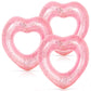 Whaline 3Pcs Inflatable Heart Pool Float With Glitter Inside Rose Gold Swim Pool Rings Float Loungers Tube For Summer Pool Beach