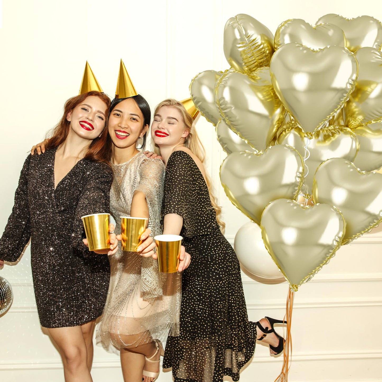 Light Gold Heart Balloons, 18 Inch Pastel Gold Heart Shape Balloons Foil, 10 Pcs Gold Heart Foil Balloons Love Balloon Helium Fo