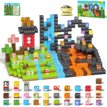 Axirata 208 Pcs Magn-Etic Building Blocks, Magn-Etic Block Building Cubes Set For Kids Toddlers Ages 3+, Stem Sensory Toys Mag-N