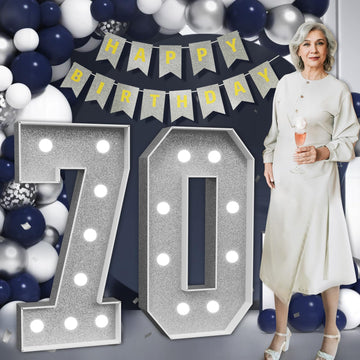 Imprsv Marquee Numbers Silver 70Th-Birthday Decorations: Large 3Ft Light Up Number Grey 70 Birthday Decoration For Women Men Ann