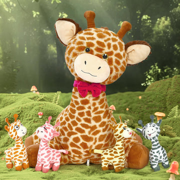 Tezituor Giraffe Stuffed Animal With 4 Babies,19.7'' Giant Giraffe Plush Soft Toy Cute Baby Giraffe Plushies Valentines Gifts Fo