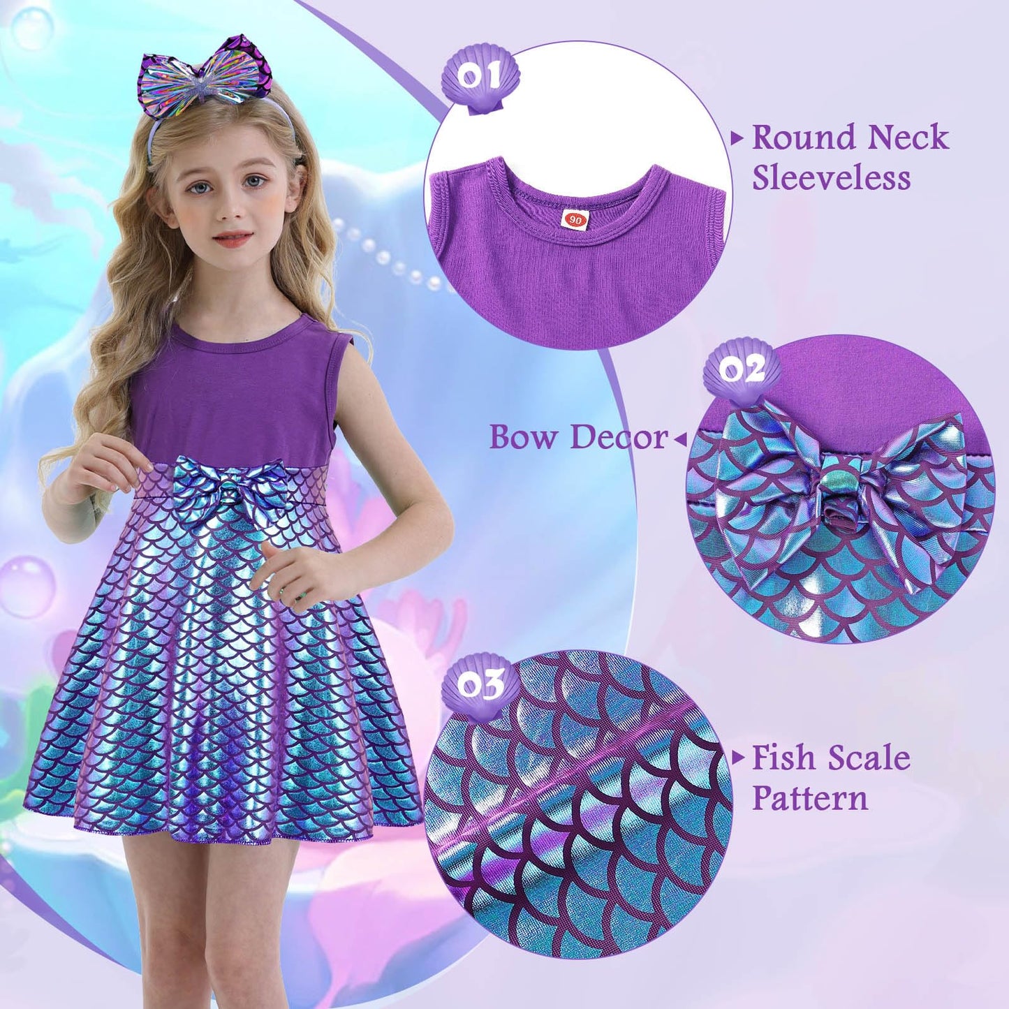 Henzworld Mermaid Birthday Outfit Baby Girl Princess Costume Sleeveless Party Dress Cosplay Role Play Halloween 2T