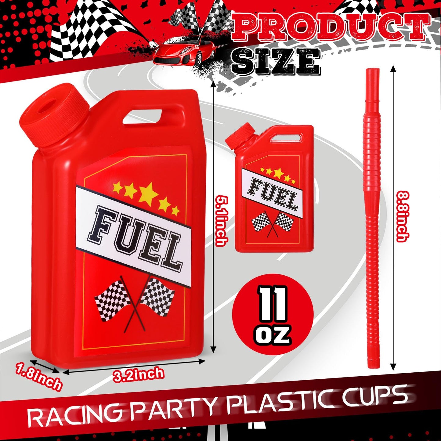 Mifoci 12 Pack Race Car Fuel Can Cups Set 11 oz Car Fuel Can Drinking Cups with Straw Racing Car Theme Birthday Party Favor for