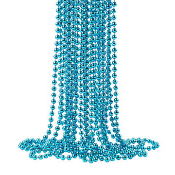 ZZYFGH 33'' 7mm St Patricks Day Beads Necklace, Metallic Teal Bead Necklace Bulk, Mardi Gras Round Beaded Necklaces for Party Fa