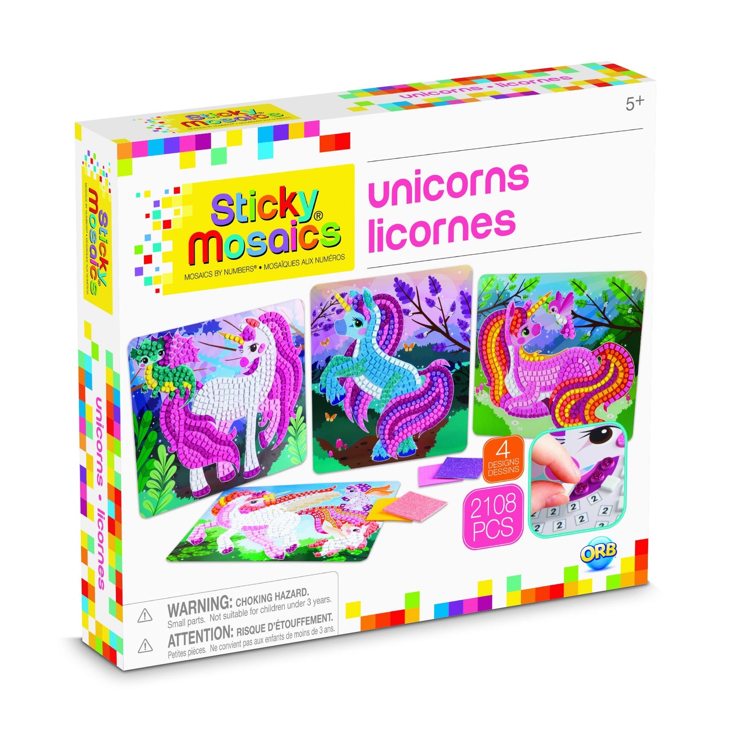ORB The Factory Sticky Mosaics Unicorns, Pink/Teal/Blue/Purple, 12 x 2 x 10.75