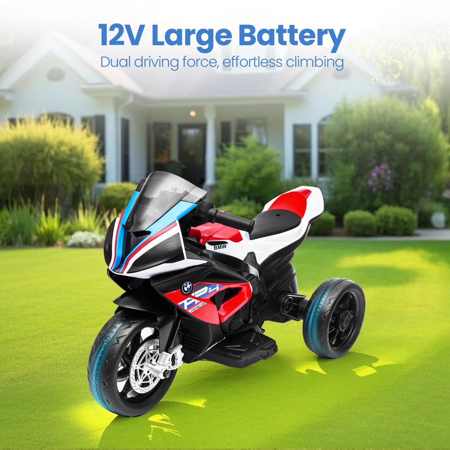 Licensed BMW Kids Motorcycle - 12V Motorcycle Ride On Toy for Kids Ages 3-5 Years  3-Wheel Electric Motorcycle with Reverse  Headlight  Horn  Music(2025NEWRED)