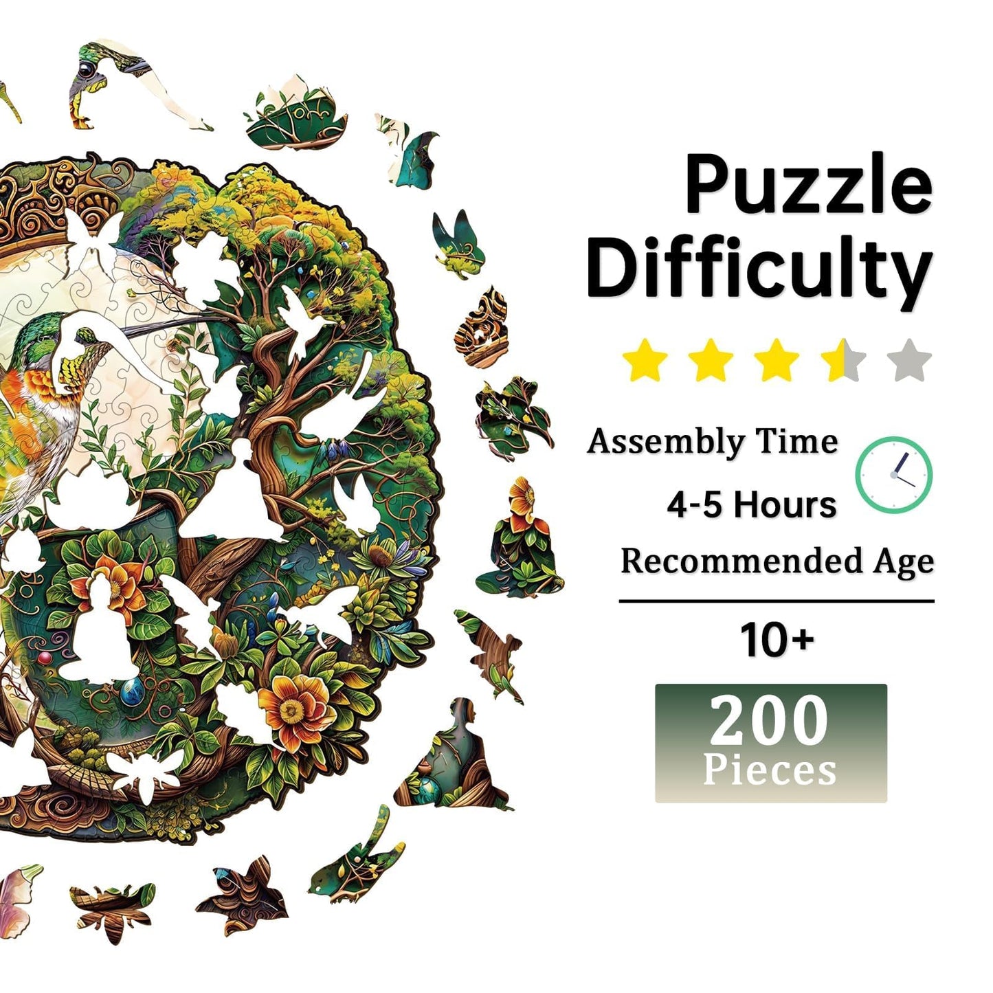 Jigfoxy Wooden Puzzles for mature-themeds  Yin Yang Hummingbird Wood Puzzles mature-themed  Unique Animal Shape Wooden Jigsaw Puzzles  Birthday Gifts for Puzzles Lovers Family Friend (M-11.4 * 11in-200pcs)