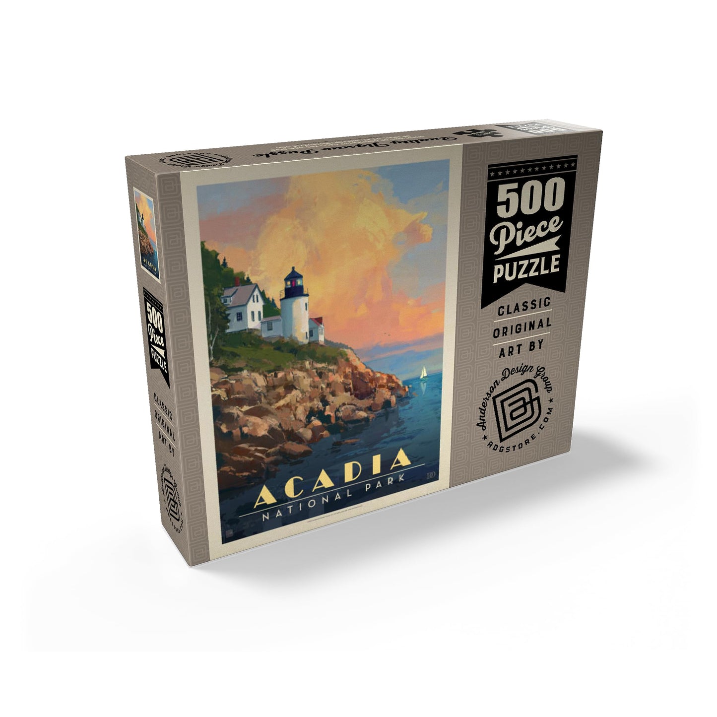 Mypuzzle Acadia National Park: Lighthouse, Vintage Poster - Premium 500 Piece Jigsaw Puzzle For Adults
