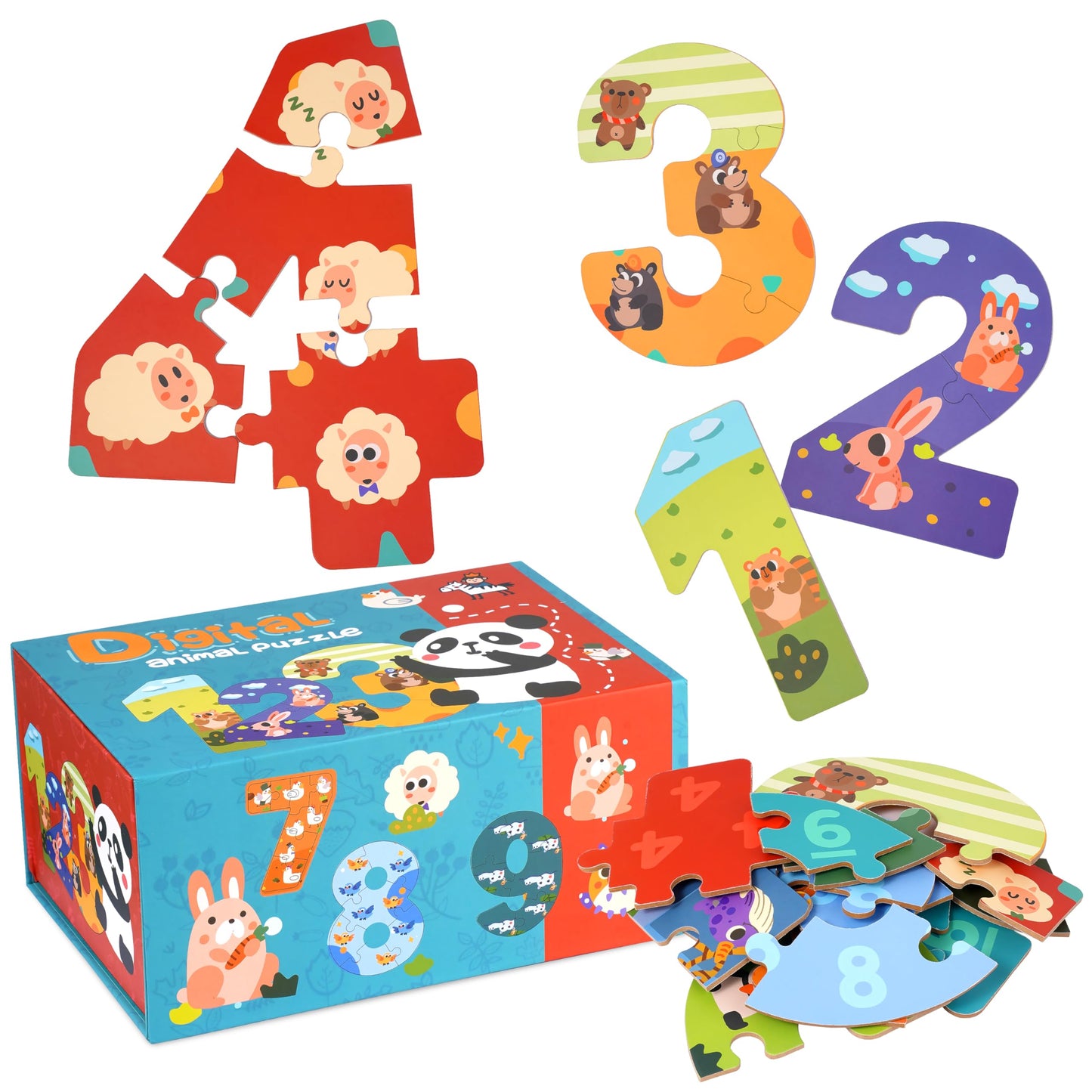 Wooden Puzzles For Kids, Montessori Numbers Puzzles Animal Puzzle For Toddlers, Preschool Learning Toys Educational Stem For Boys Girls Ages 3+