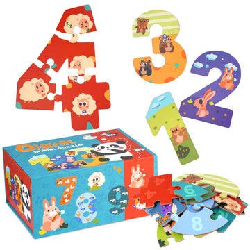Wooden Puzzles For Kids, Montessori Numbers Puzzles Animal Puzzle For Toddlers, Preschool Learning Toys Educational Stem For Boys Girls Ages 3+
