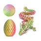 Flavery 3D Printed Dragon In Egg - Gold Green Pink - 5.1 Inch Tricolor Egg With Flexible Crystal Dragon Inside, Colorful Fidget