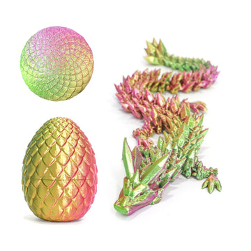 Flavery 3D Printed Dragon In Egg - Gold Green Pink - 5.1 Inch Tricolor Egg With Flexible Crystal Dragon Inside, Colorful Fidget