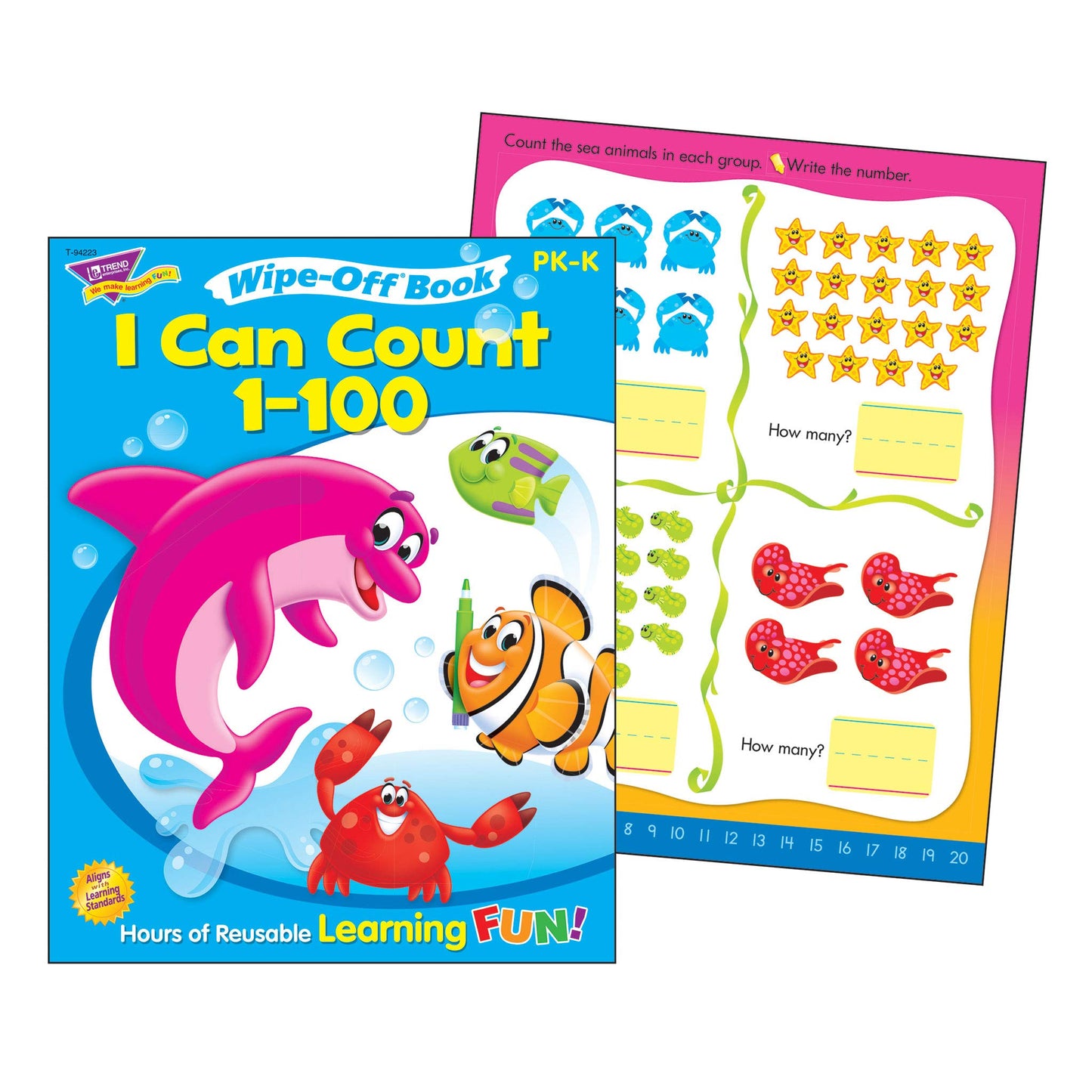 Trend Enterprises Counting To 100 Reusable Book & Crayons