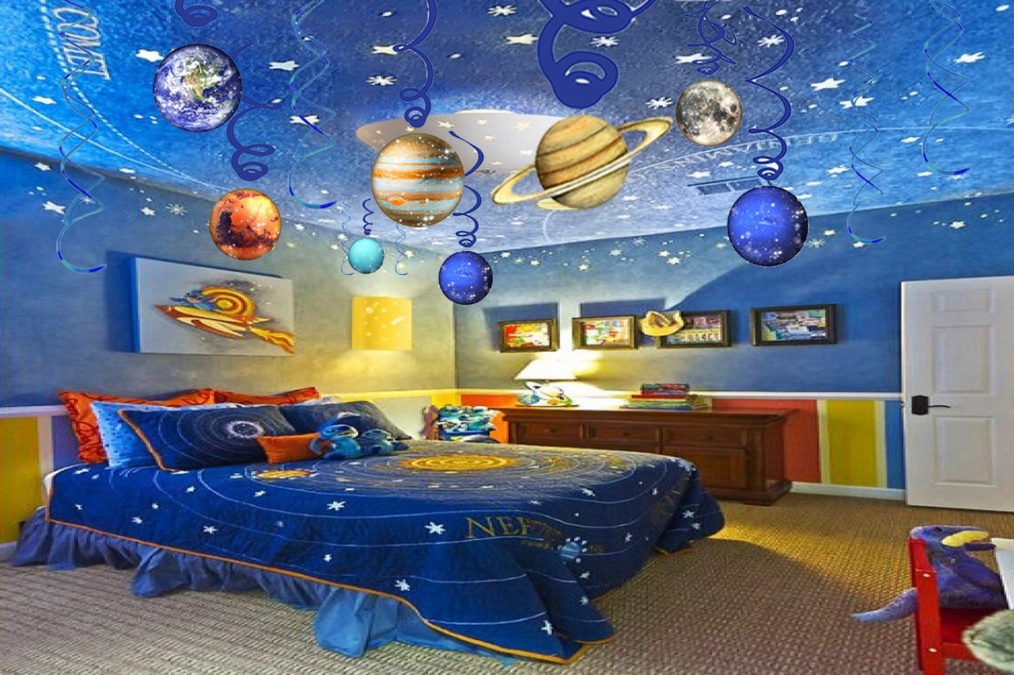 HADEEONG Solar System Hanging Swirl Party Supplies - Space Themed Planets Birthday Banner for Boys Girls Kids - Happy Birthday P