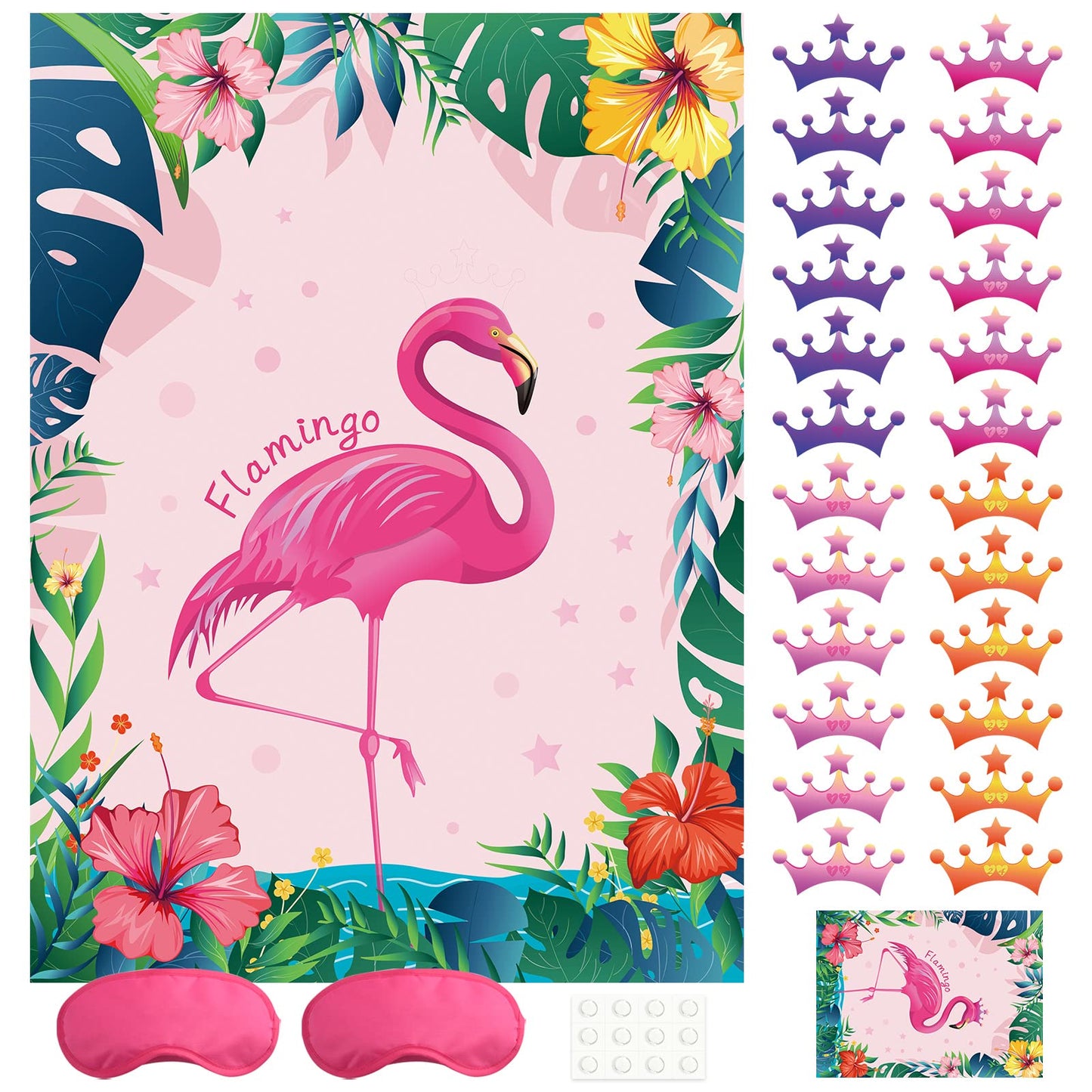 Neburora Pin The Crown On The Flamingo Party Game With 24 Crowns Stickers For Kids Flamingo Theme Party And Birthday Hawaiian Lu