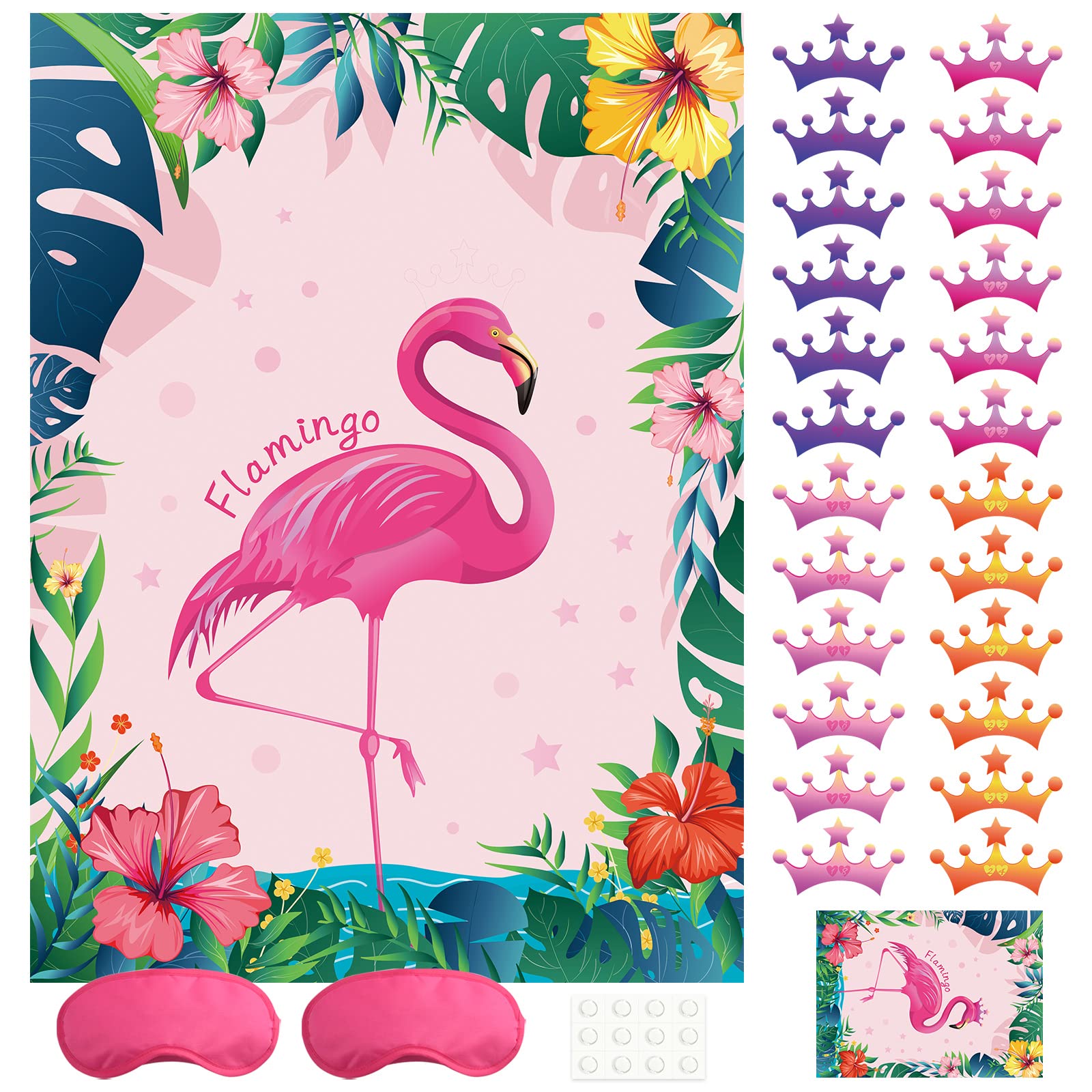Neburora Pin The Crown On The Flamingo Party Game With 24 Crowns Stickers For Kids Flamingo Theme Party And Birthday Hawaiian Lu