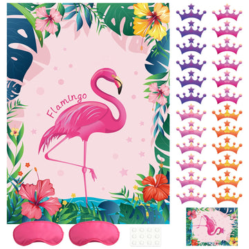 Neburora Pin The Crown On The Flamingo Party Game With 24 Crowns Stickers For Kids Flamingo Theme Party And Birthday Hawaiian Lu