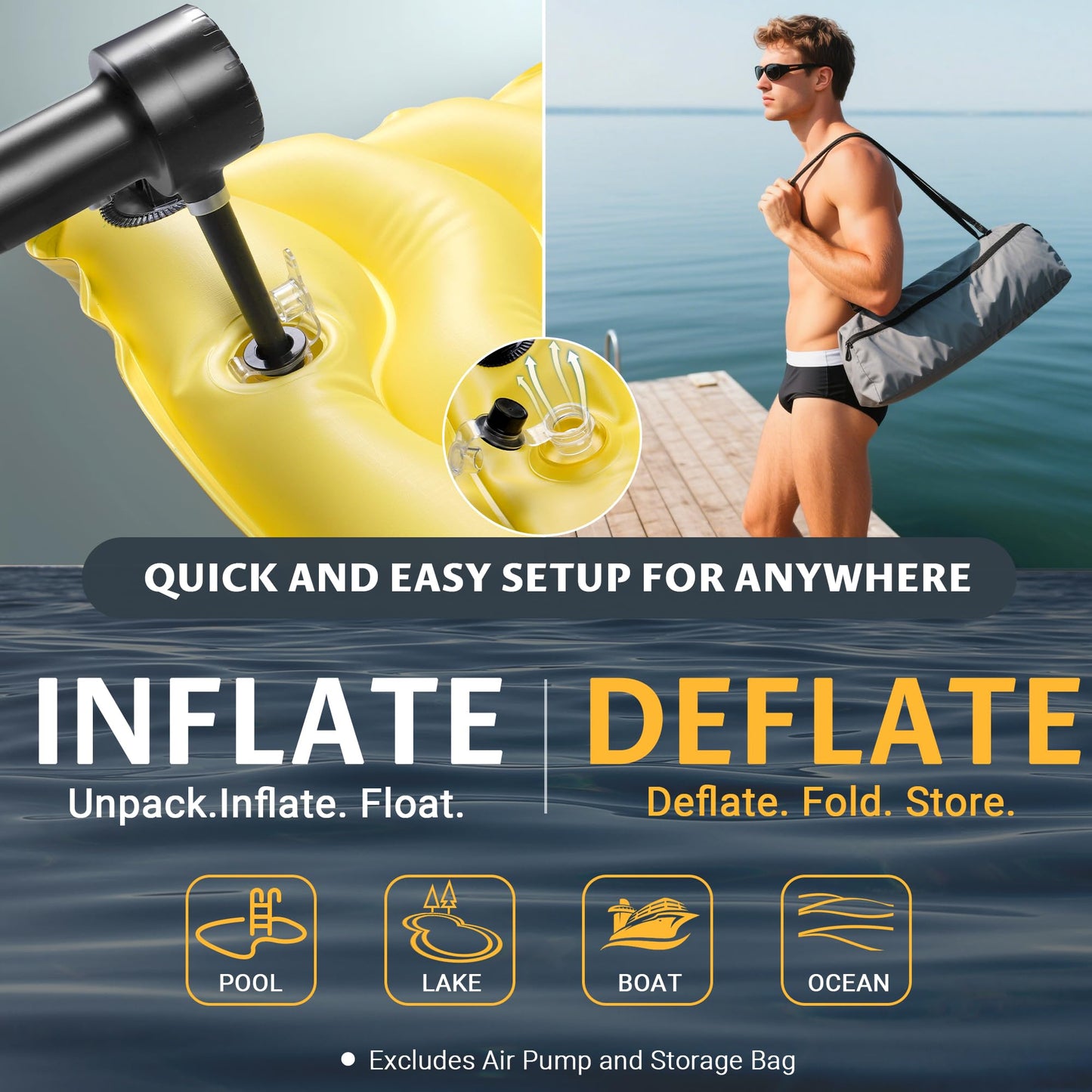 Inflatable Floating Mat/Raft/Dock/Platform, Float with Non-Slip Wave Pattern and Dual Headrest, Multi-Person Water Floating for