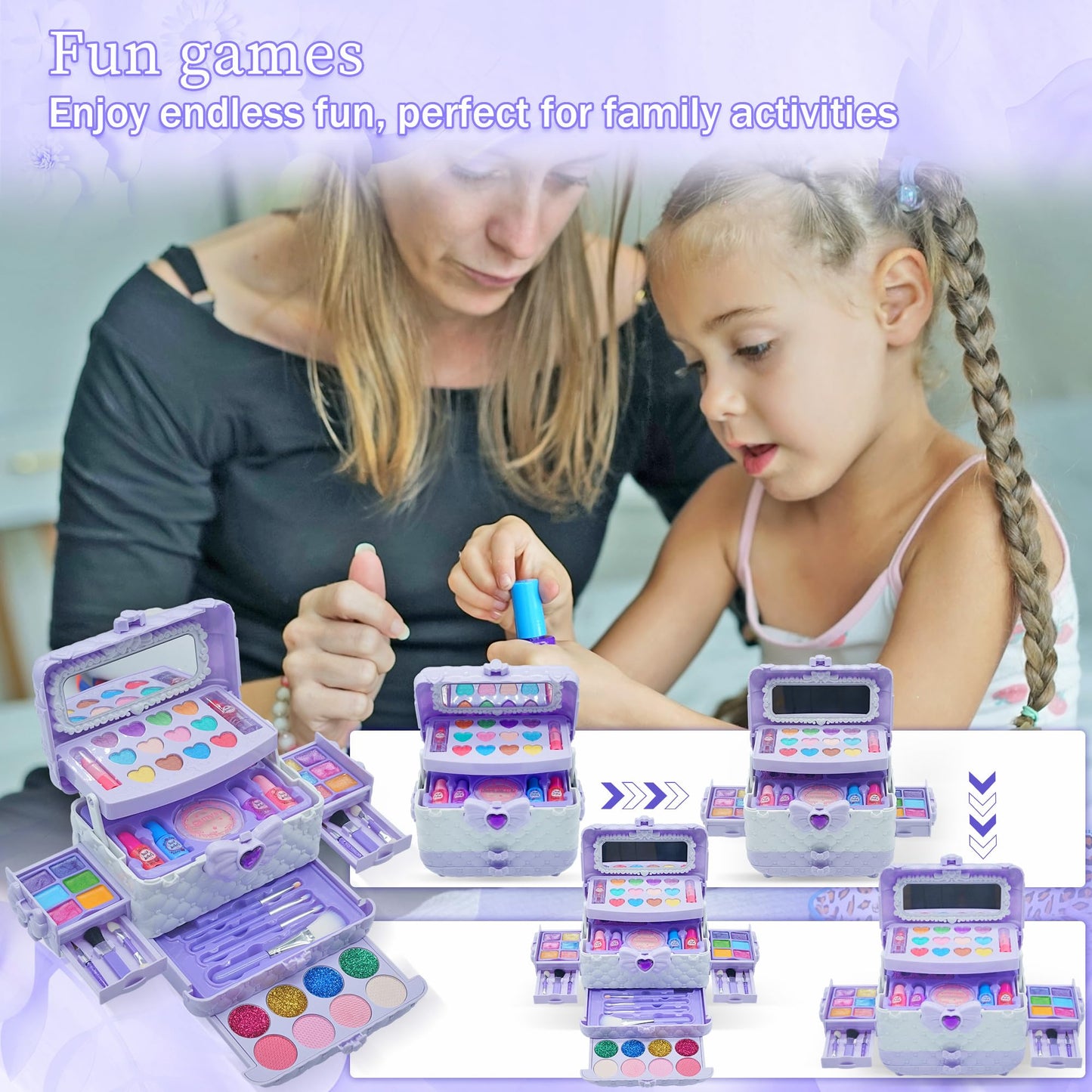 Kids Makeup Kit for Girl - 57PCS Kids Toys Make Up Set,Non Toxic & Washable Little Girls Toddler Toy,Princess Toys Play Makeup f