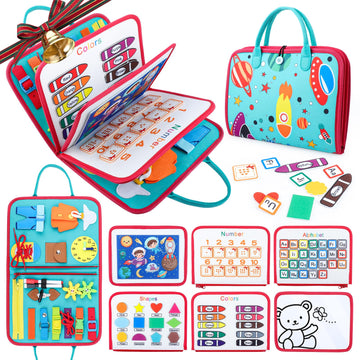 Fastspok Busy Board For Toddlers 2-4, Montessori Travel Toy For Plane/Car, Educational Sensory Toy For Toddlers 1-3, Preschool Activities Board For Developing Fine Motor Skills, Gift For Boys Girls