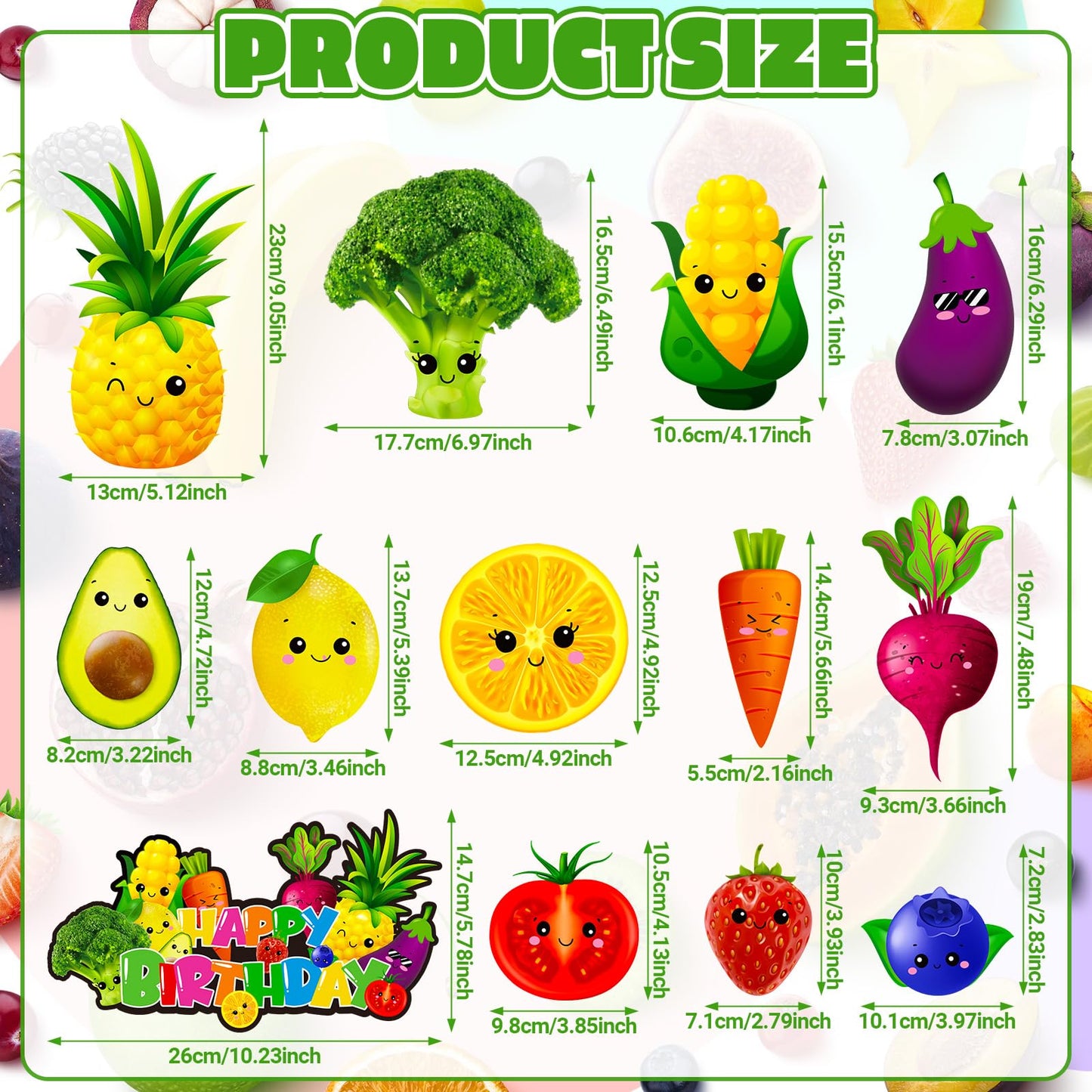 Syhood 30 Pack Hey One bear Fruit Birthday Party Decoration Dancing Fruit Hanging Swirls Fruit and Vegetable Ceiling Streamer Su