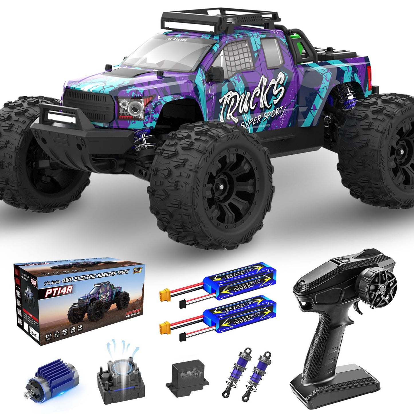Jiusi 1/14 Brushless Rc Trucks For Adults,Fast 50Mph 4Wd Waterproof All Terrain Truck And 20W Fast Charging System With 2.4Ghz R
