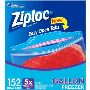Ziploc Double Zipper Freezer Gallon Bags  Total: 152 Bags (4 X 38 Count)