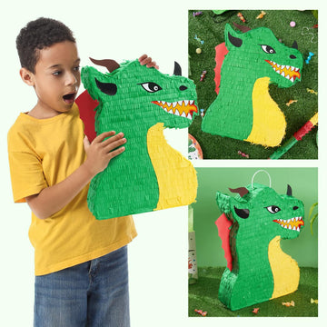 Wernnsai Dragon Piñata - Dinosaur Party Supplies Dino Piñata Bundle With Blindfold And Stick For Boys Kids Dragon Theme Birthday Party Game Decorations (15.5' X 10' X 3')