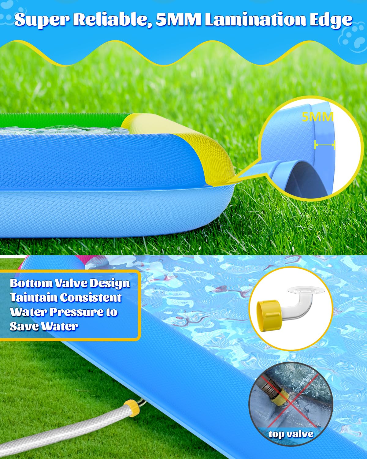 Raxurt Splash Pad, 97''- 72'' Non-Slip Splash Pad for Kids and Dogs, Thickened Durable Square Dog Pool with Sprinkler Summer Out
