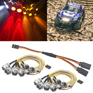 2Pack 8LED 8mm 2Red,8mm 2White & 5mm 4Yellow RC Car LED Light Headlights Taillight Lighting with JR Y Cable Compatible with Trax