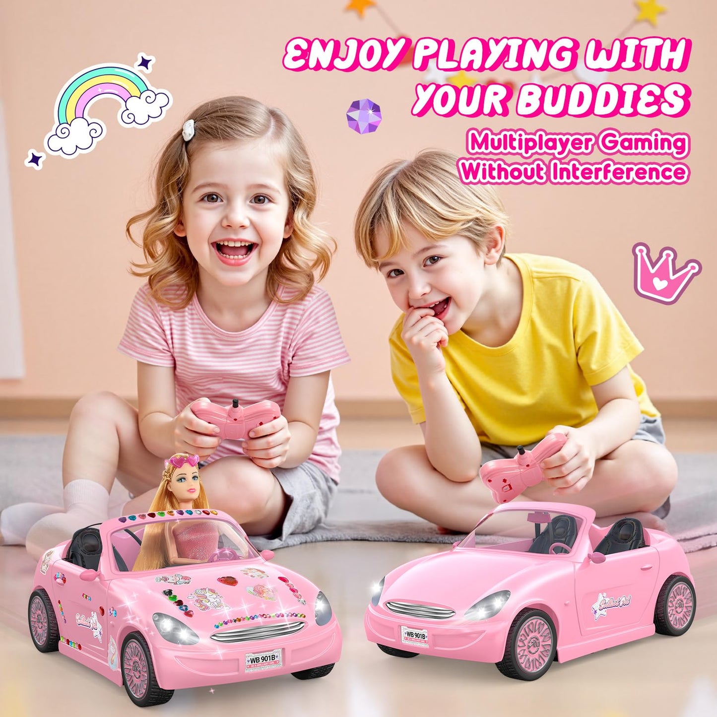 RC Cars, Remote Control Car with Doll and Sticker for Girls,2.4GHz Rechargeable RC Car Birthday Gift for 3 4 5 6 7 8 9 10 Year O