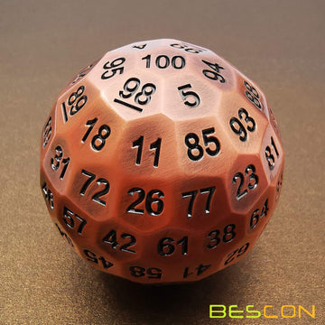 Bescon Solid Metal 100 Sided Dice, Game Dice D100, Giant Polyhedral Metal 100 Sides Dice 50MM in Diameter (1.97in), Ancient Copp