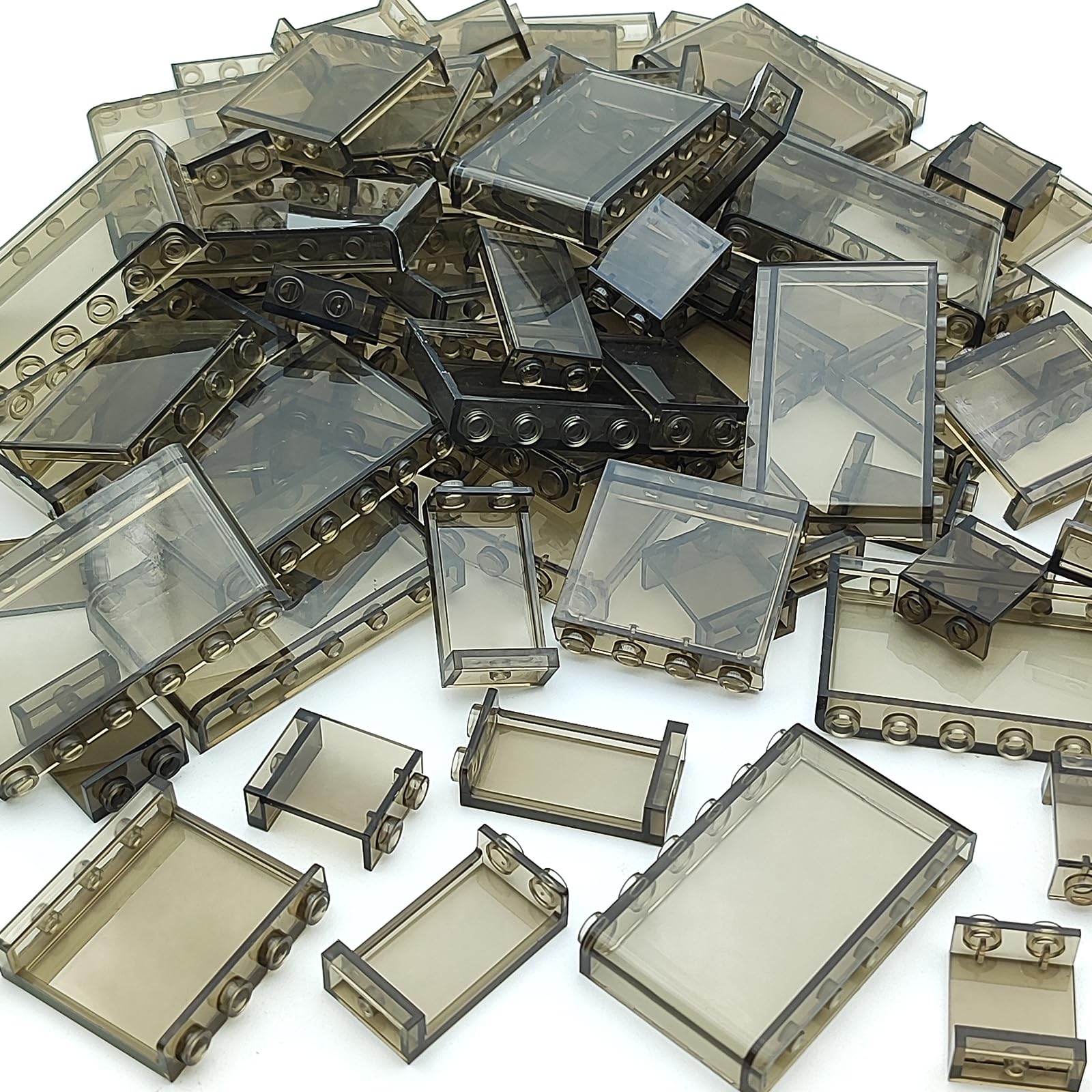 Zhx 72Pcs Clear Transparent Window House Building Brick Toy Classic Flat Plates Pieces And Parts Block Compatible With Major Brands (Black Mix)