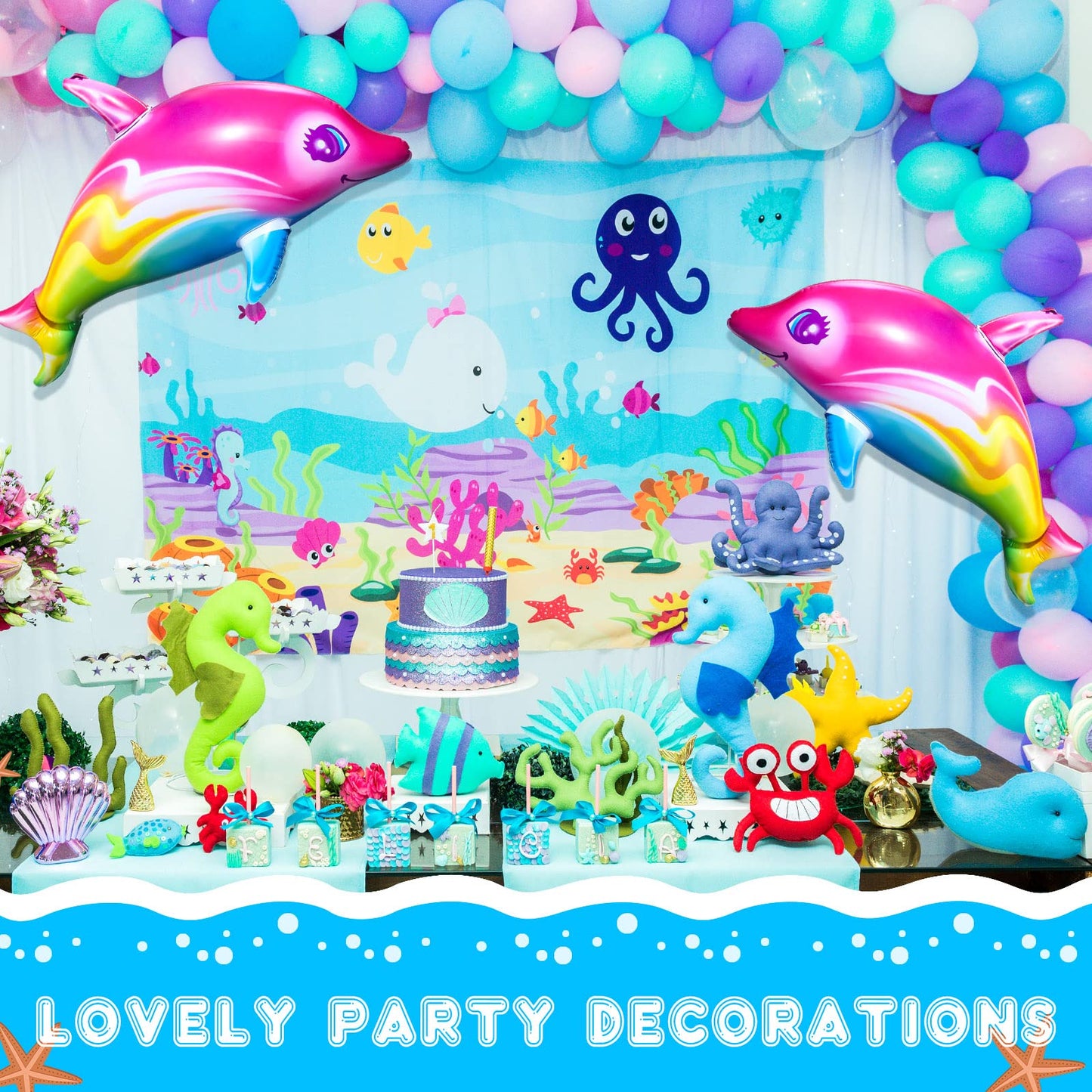 Zhanmai Dolphin Rainbow Inflatable Pool Toy 36 Inch Summer Colorful Pink Poolside Aquatic Themed Decor Inflate Pool Beach Birthd