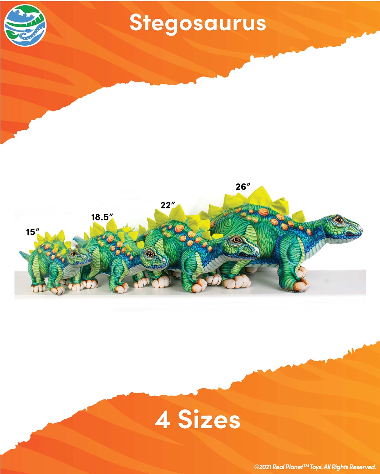 Real Planet 15' Cute Dinosaur Plush - Dino Stuffed Animal, Little Boy Dinosaur Toy, Baby Stuffed Dinosaur, Kids Stuffed Animal, (Green Stegosaurus, 15') (26' Long) (18.5' Long)