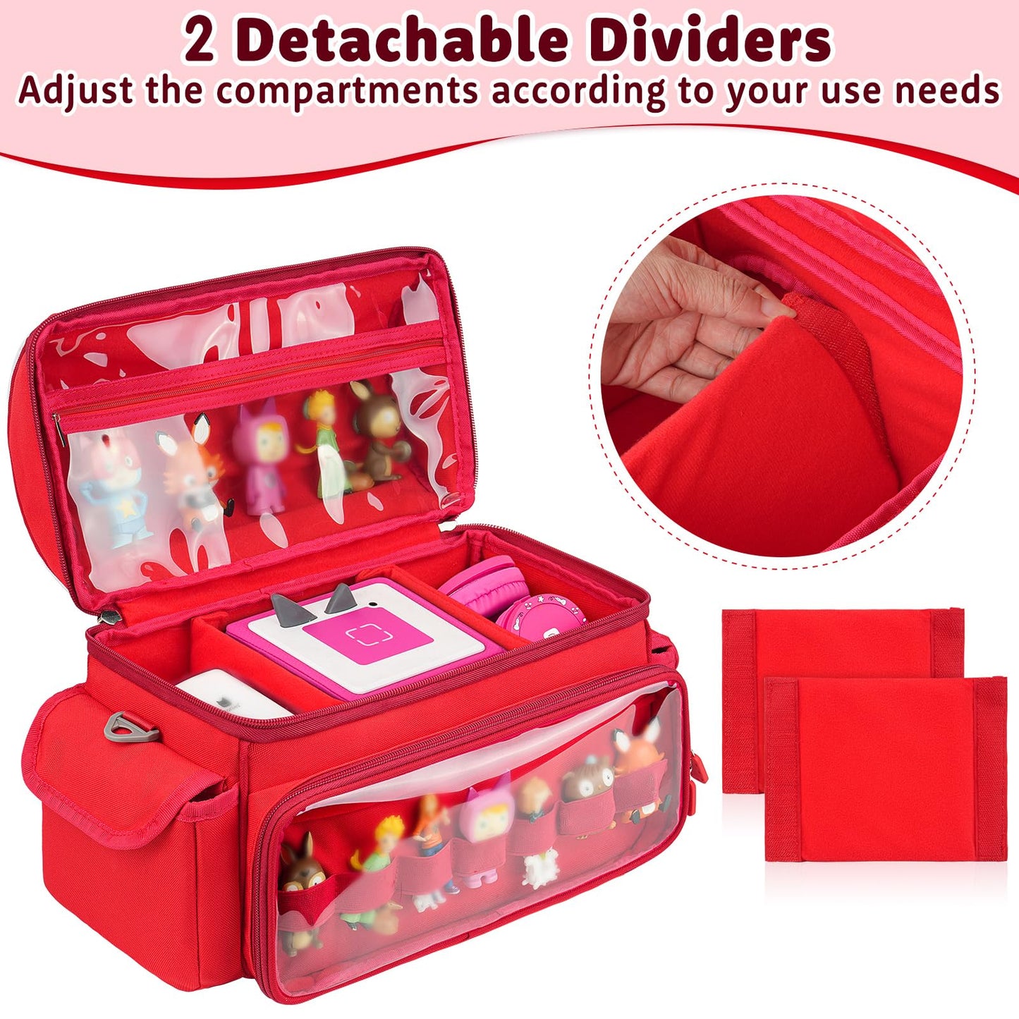 Jaffzora Carrying Case Compatible with Toniebox 2 & 1 Starter Set Cute Storage Bag Fits for Tonies Figures Characters Tonies Headphones & Accessories  Red(Bag Only)
