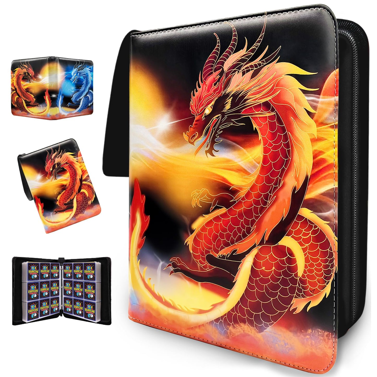 Trading Card Binder for TCG Cards  9-Pocket Portable Card Collector Ablum Holder Book Fits 900 Cards with 50 Removable Sleeve  Waterproof BKM Card Binder Display Storage Carrying Cases for TCG -Dragon
