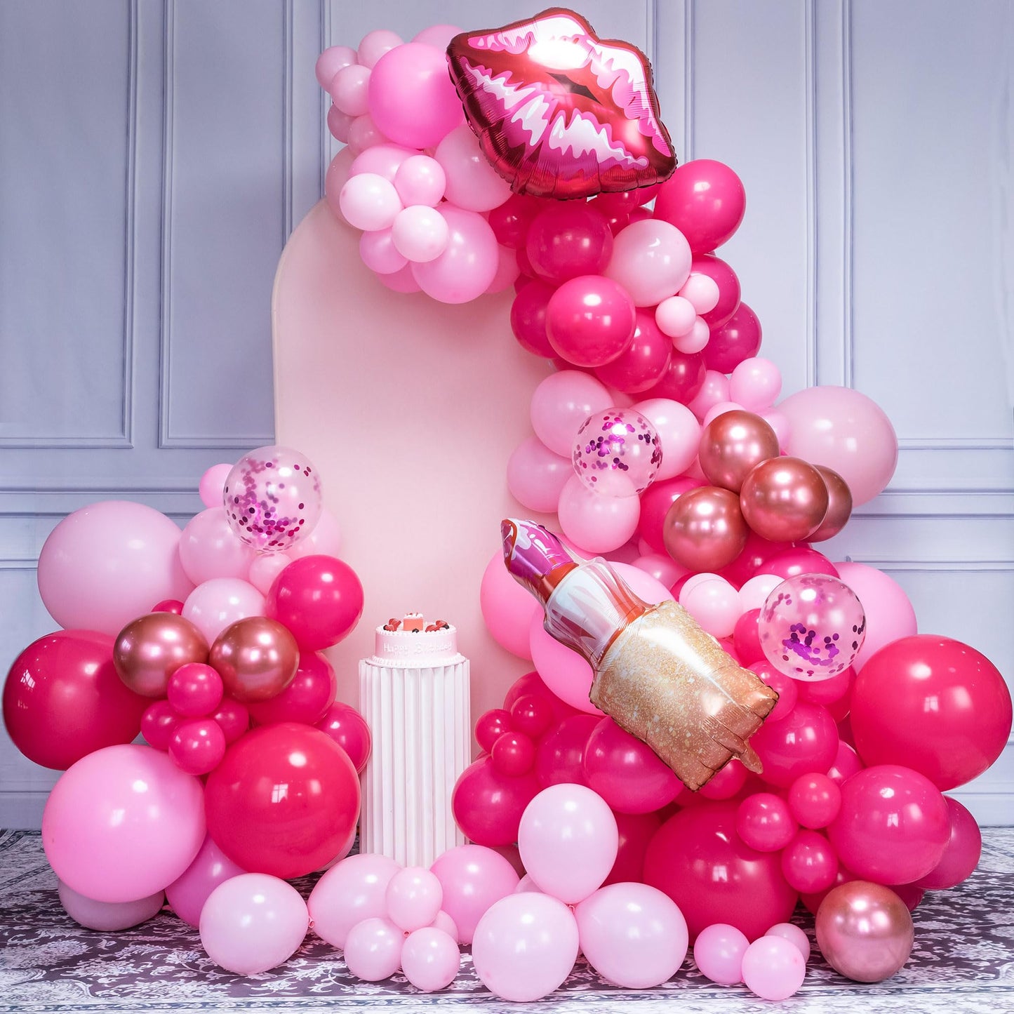 Saneryi 147Pcs Pink Balloon Garland Arch Kit For Girls Birthday Party Supplies Set Red Lips And Lipstick Foil Mylar Kiss Balloon